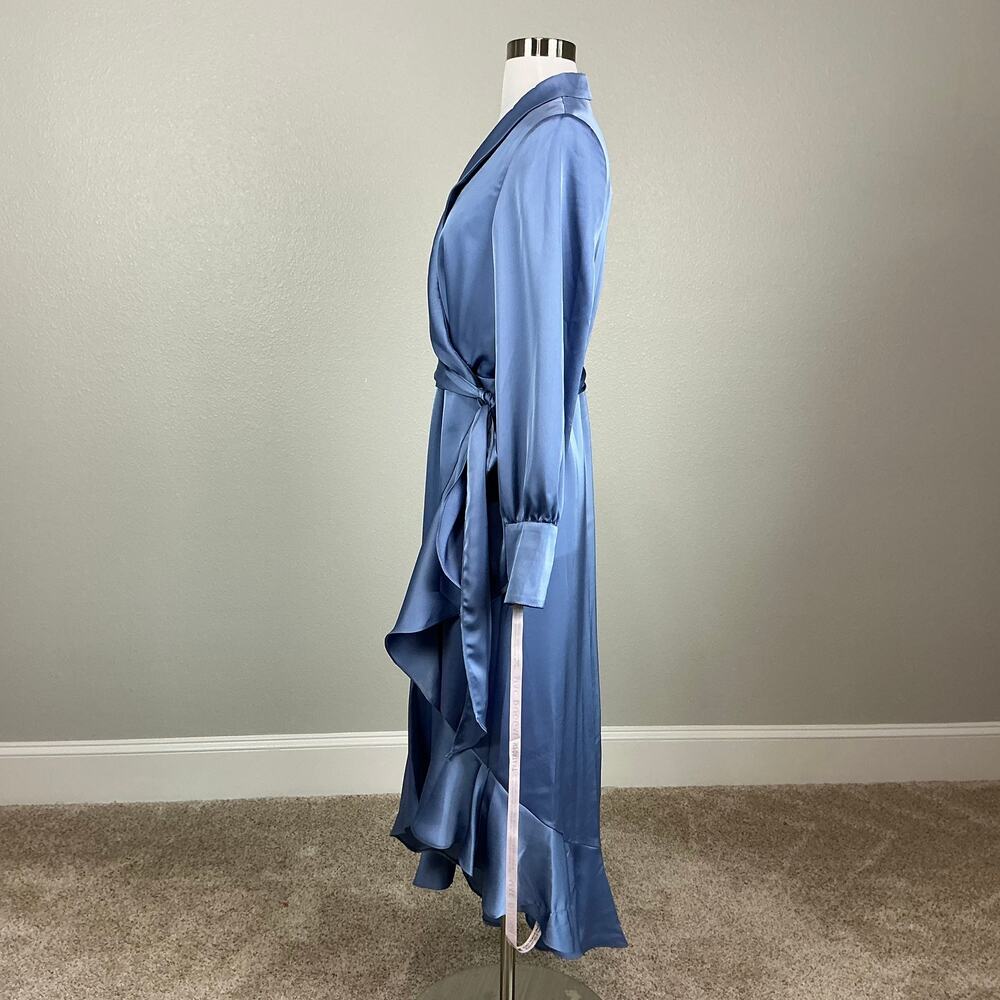 Mac Duggal 12506 Blue Wrap Cocktail Dress Satin Long Sleeve High Low Hem Size 8 - Picture 6 of 12
